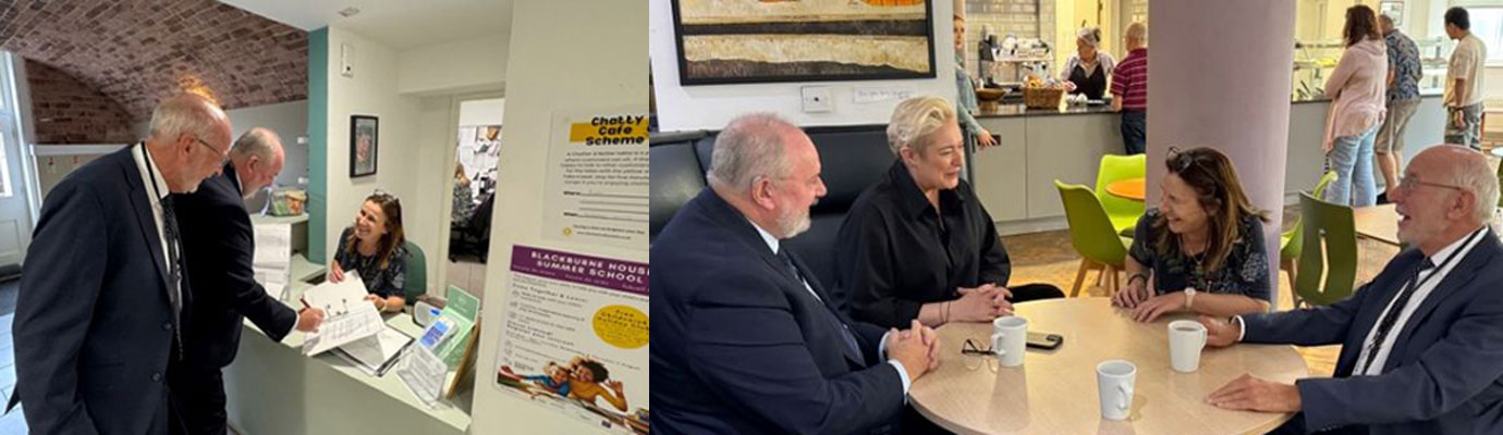 Pictured left: John James (left) and Bob Patterson sign in. Pictured right from left to right, are: Bob Patterson (left) and John James (right) finding out more about Blackburne House from Andrea Rushton (second left), Lynne. Pictured left: John James (left) and Bob Patterson sign in. Pictured right from left to right, are: Bob Patterson (left) and John James (right) finding out more about Blackburne House from Andrea Rushton (second left), Lynne.
