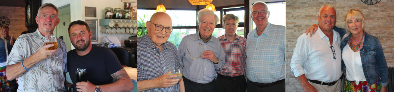 Pictured left from left to right, are: Ian Stirling and David Jenkinson. Pictured centre from left to right, are: Ken Taylor, Tony Hale, Julian Hale and Ted Rhodes. Pictured right from left to right, are: John and Gina Topping.